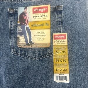 Wrangler Five Star Relaxed Fit Premium Quality Denim 54x30 Blue Jeans